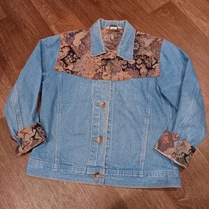 Vintage 1990s LL Bean Floral Geometric Pattern Denim Jacket Unisex Sx S